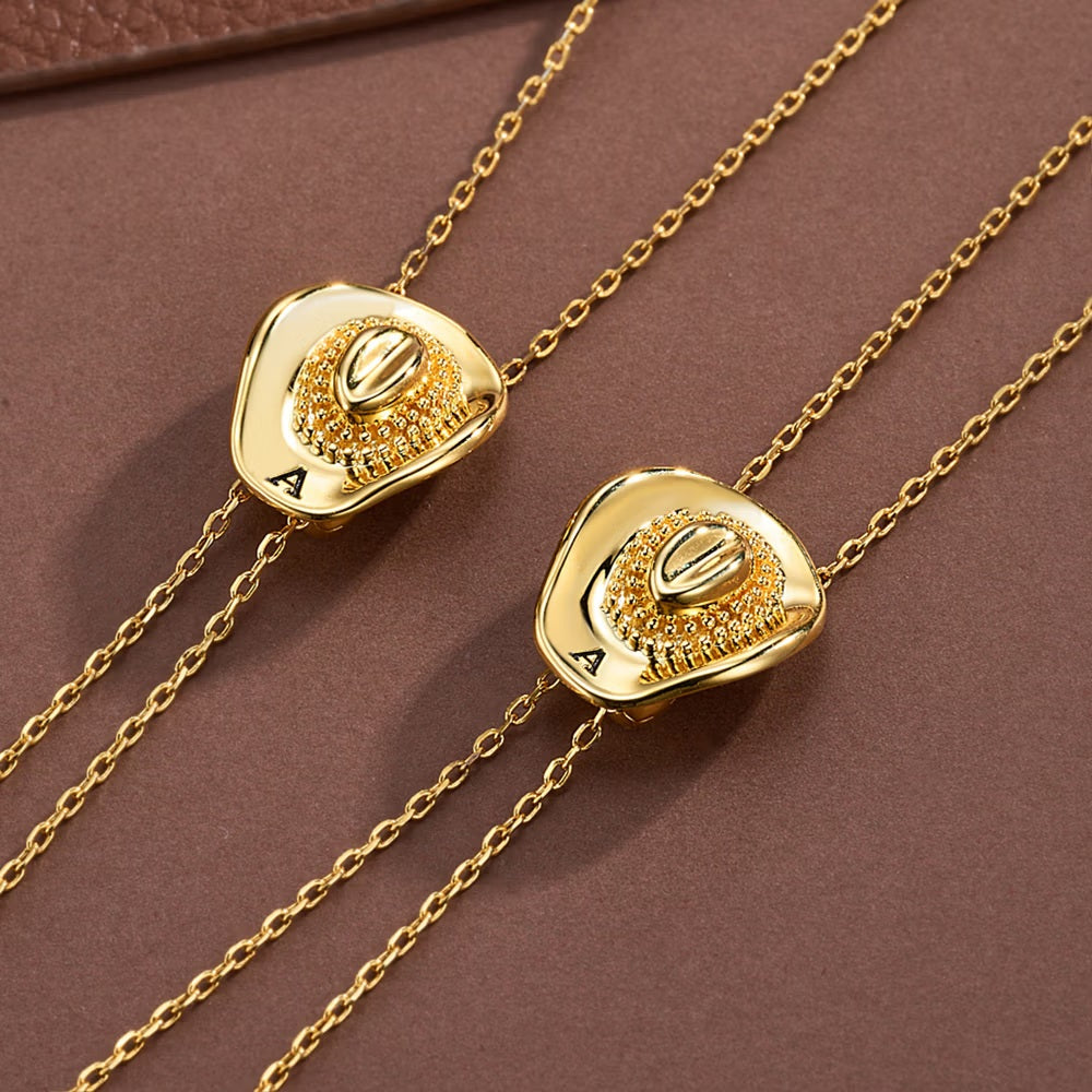 Initial Cowgirl Hat Adjustable Necklace