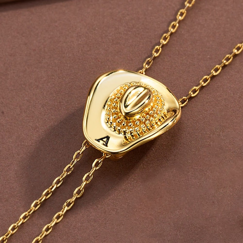 Initial Cowgirl Hat Adjustable Necklace
