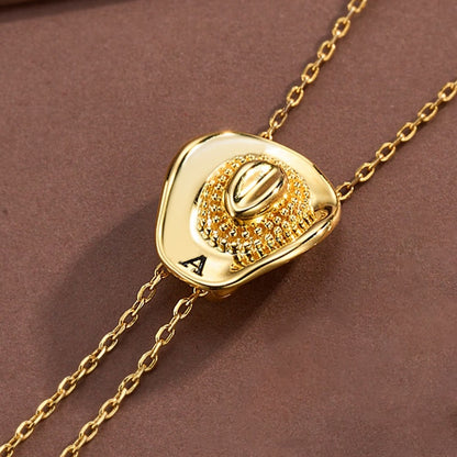 Initial Cowgirl Hat Adjustable Necklace
