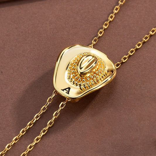 Initial Cowgirl Hat Adjustable Necklace