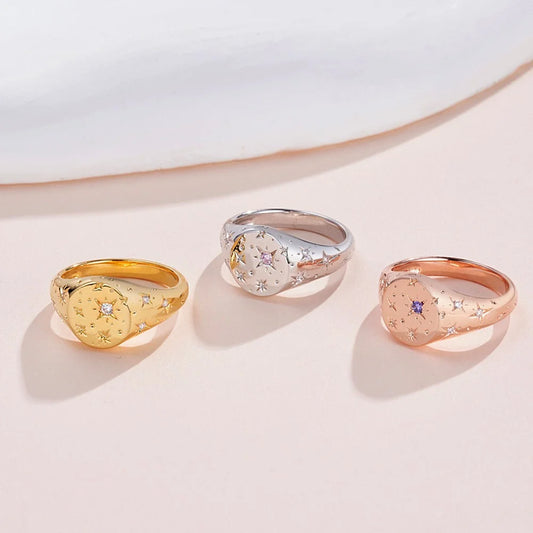 Orion Star Engraved Ring with Personalized Birthstone