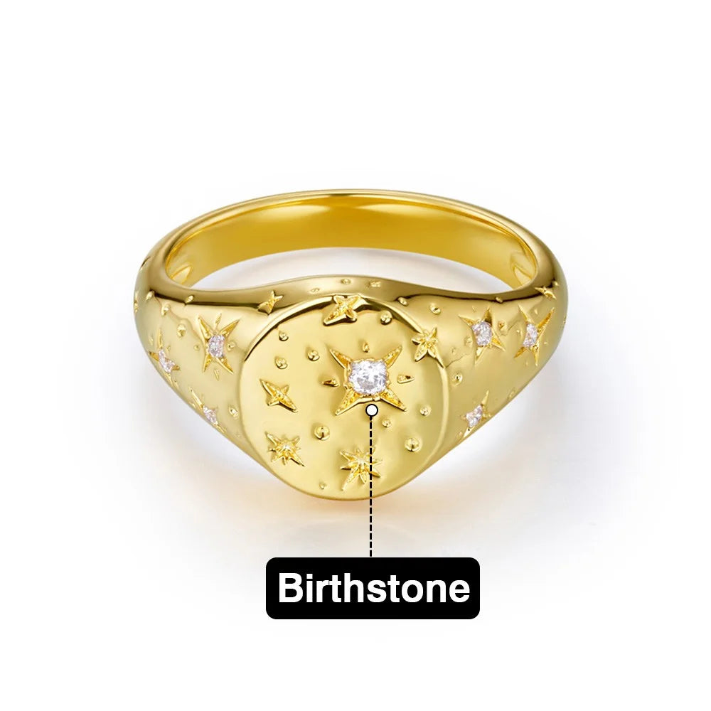 Orion Star Engraved Ring with Personalized Birthstone