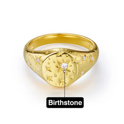 Orion Star Engraved Ring with Personalized Birthstone