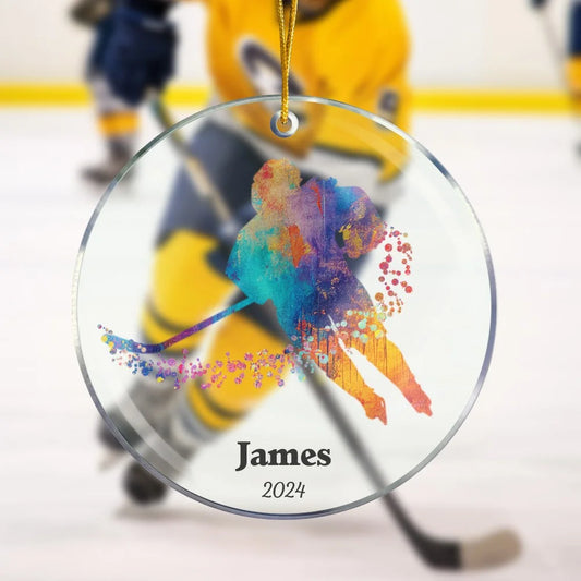 Watercolor Ice Hockey Christmas Tree Ornament