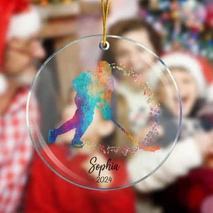 Watercolor Ice Hockey Christmas Tree Ornament