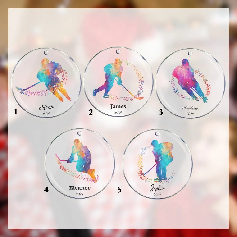 Watercolor Ice Hockey Christmas Tree Ornament