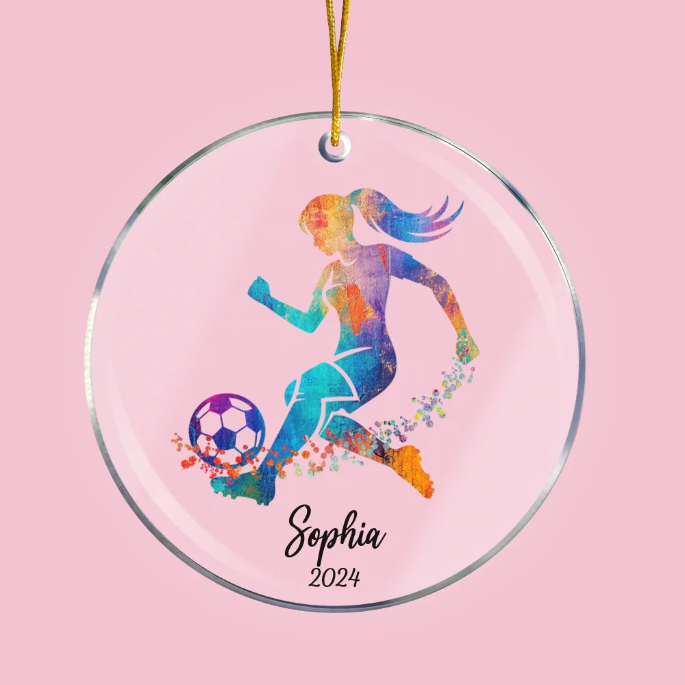 Watercolor Football Soccer Christmas Ornament