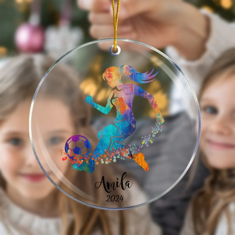 Watercolor Football Soccer Christmas Ornament