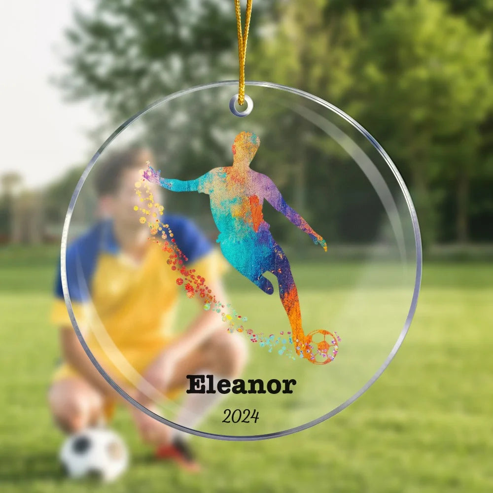 Watercolor Football Soccer Christmas Ornament