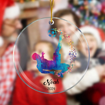 Watercolor Football Soccer Christmas Ornament