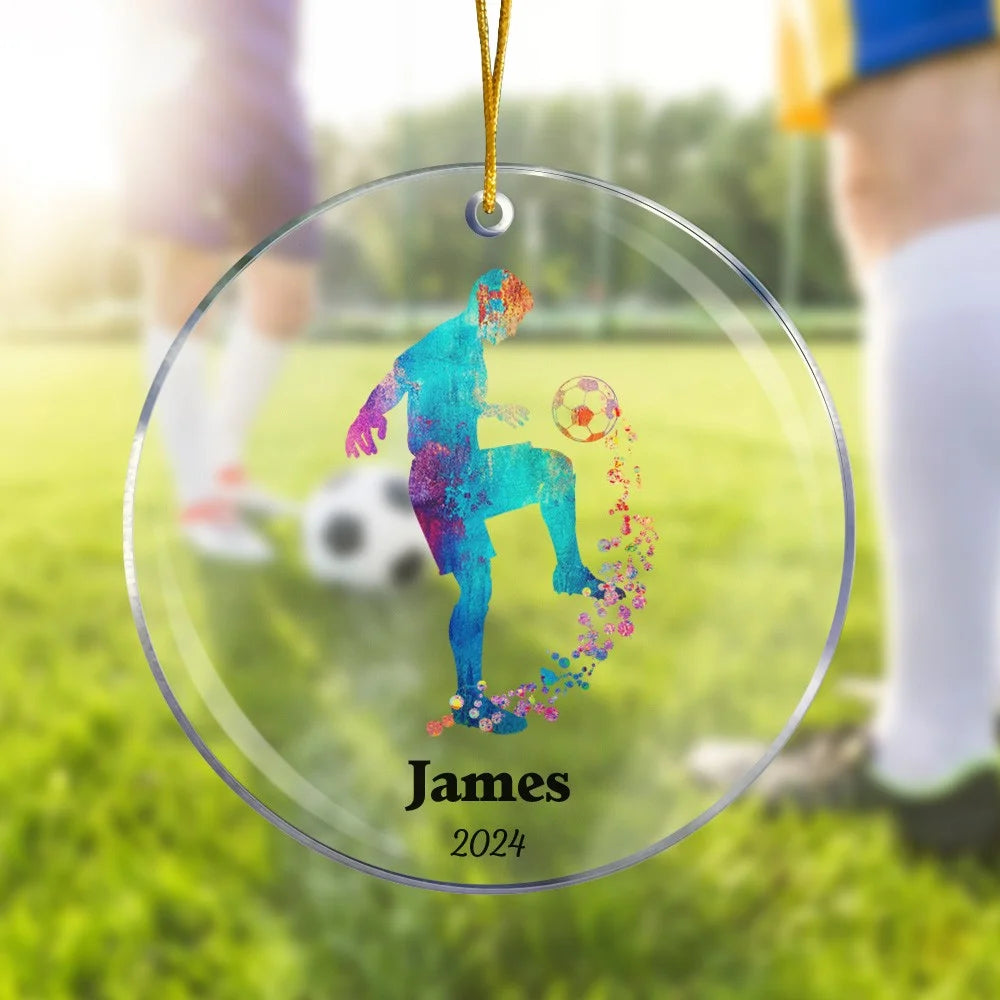 Watercolor Football Soccer Christmas Ornament