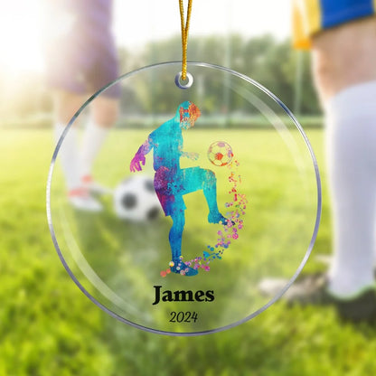 Watercolor Football Soccer Christmas Ornament