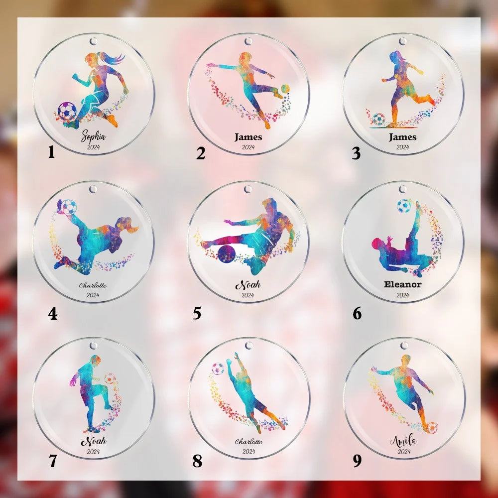 Watercolor Football Soccer Christmas Ornament