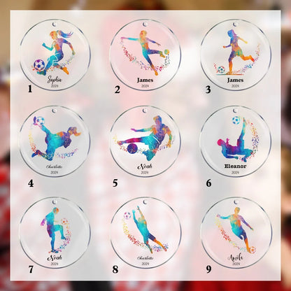 Watercolor Football Soccer Christmas Ornament