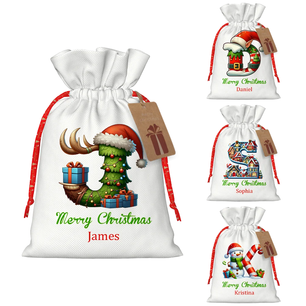 Personalized Name Christmas Themed Gift Bag