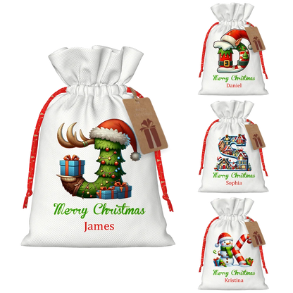 Personalized Name Christmas Themed Gift Bag
