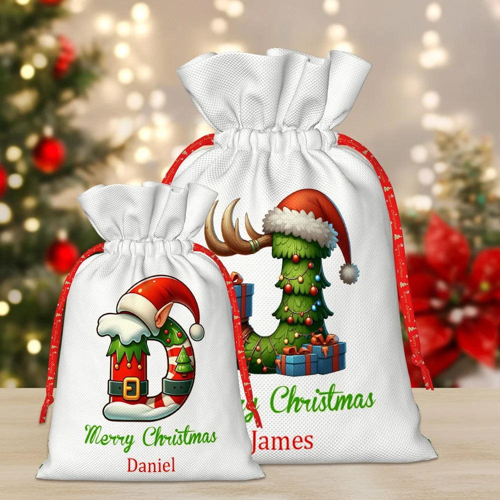 Personalized Name Christmas Themed Gift Bag