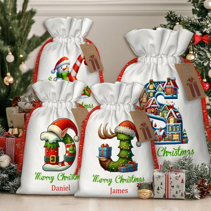 Personalized Name Christmas Themed Gift Bag