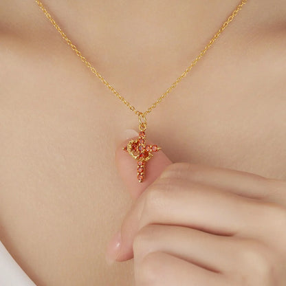 Personalized Cross Crown Necklace with Birthstone