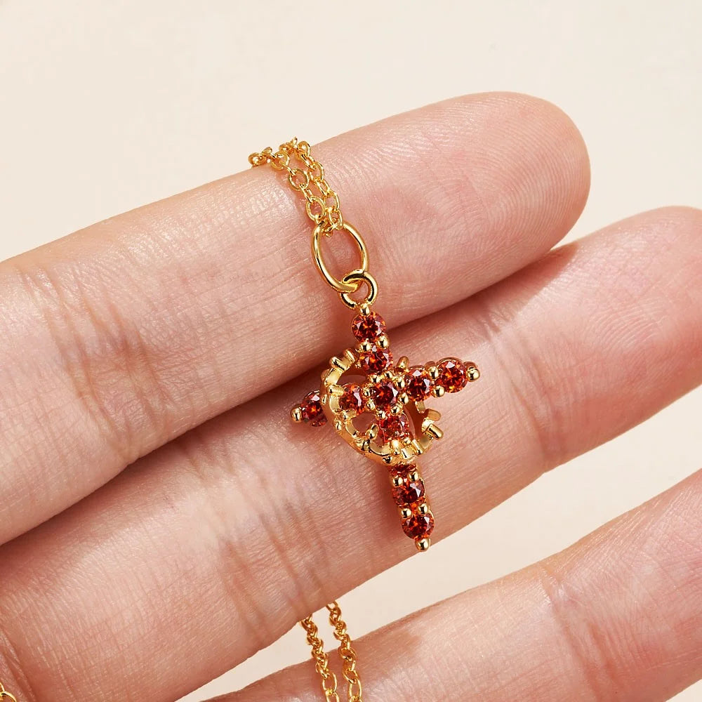 Personalized Cross Crown Necklace with Birthstone