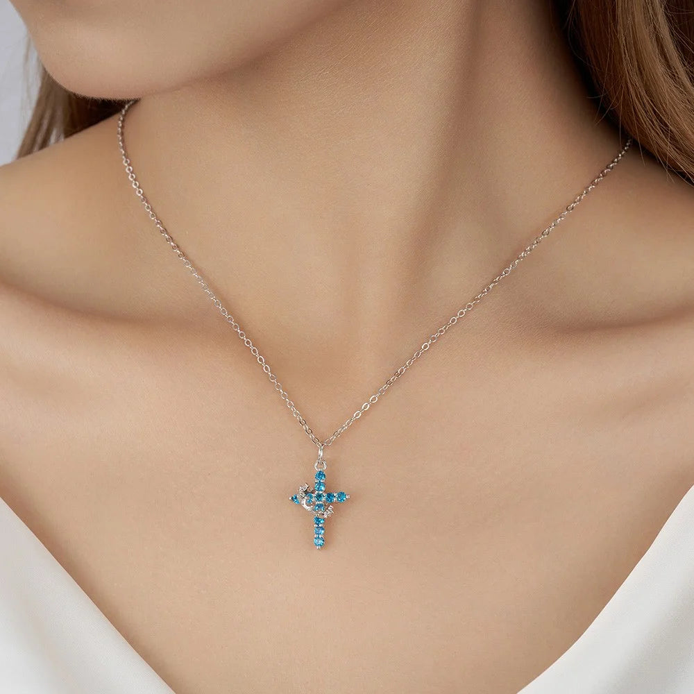 Personalized Cross Crown Necklace with Birthstone