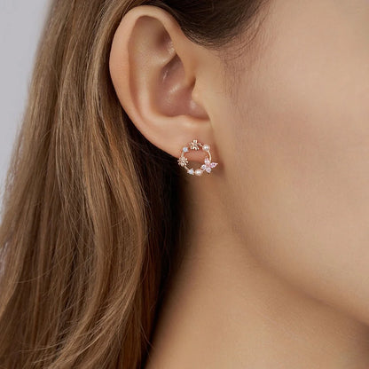 Butterfly Birthstone Pearl Floral Stud Earrings
