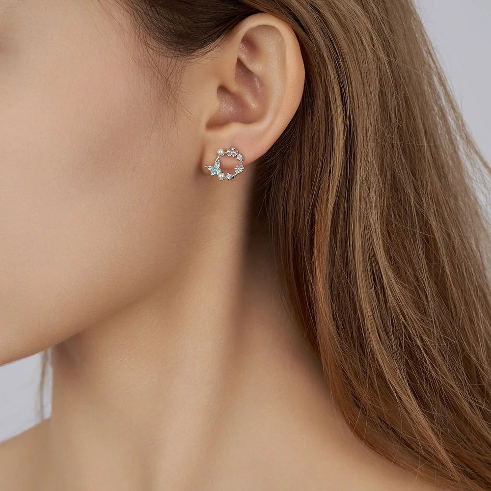 Butterfly Birthstone Pearl Floral Stud Earrings