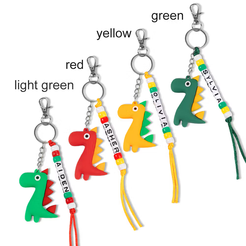 Custom Name Dinosaur Bead Keychain with Name