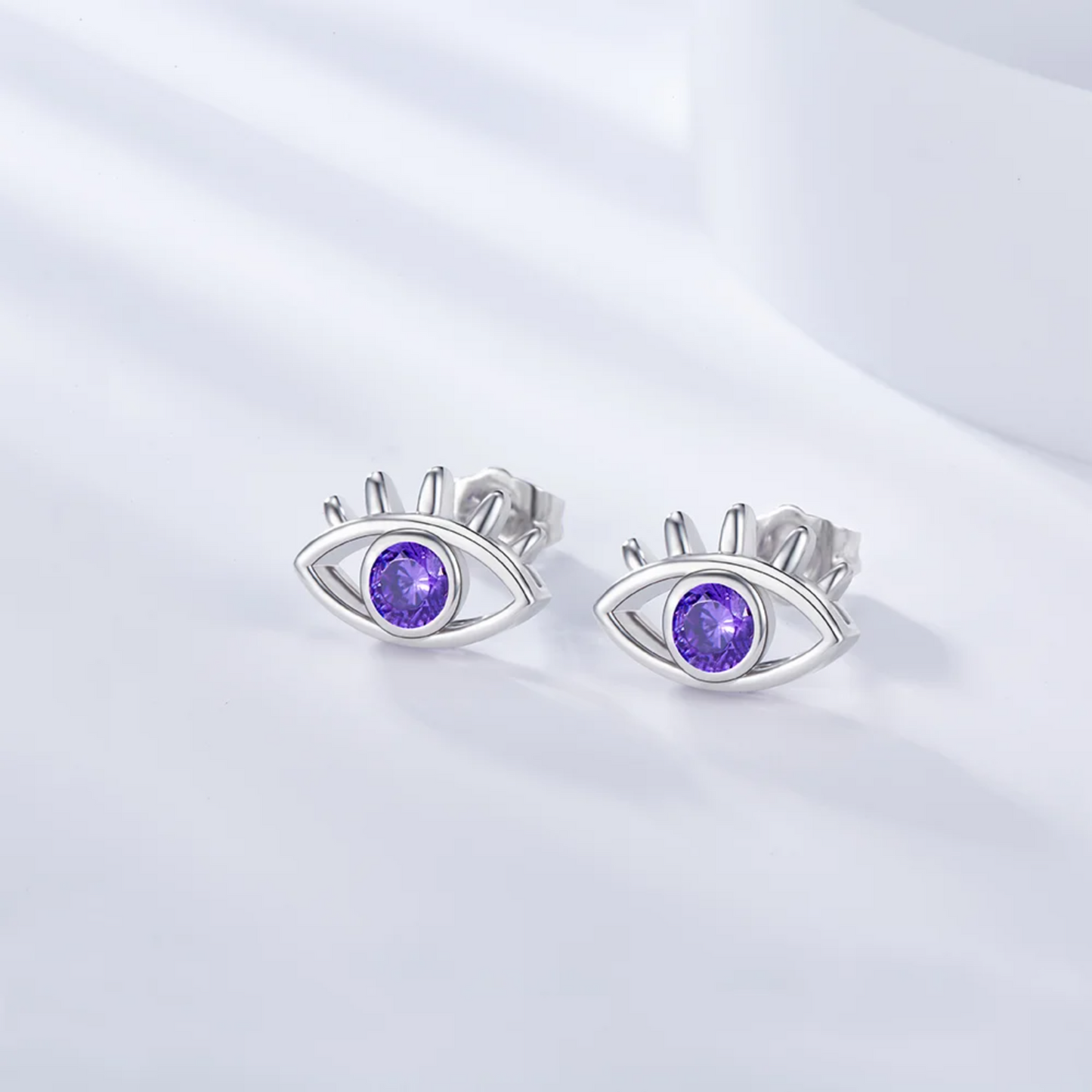 Personalized Birthstone Evil Eye Stud Earrings