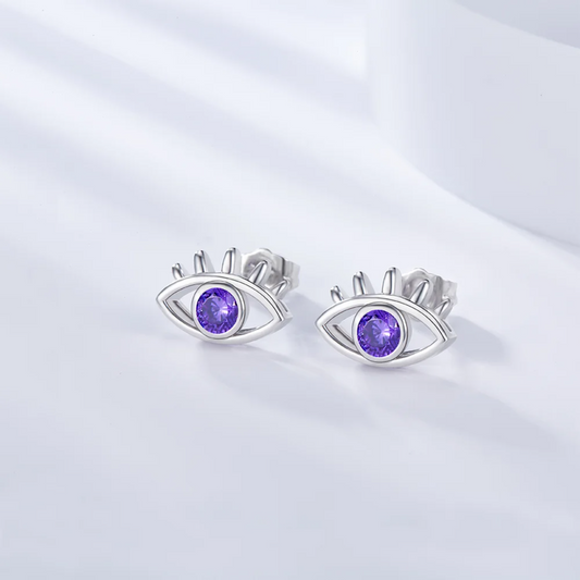 Personalized Birthstone Evil Eye Stud Earrings