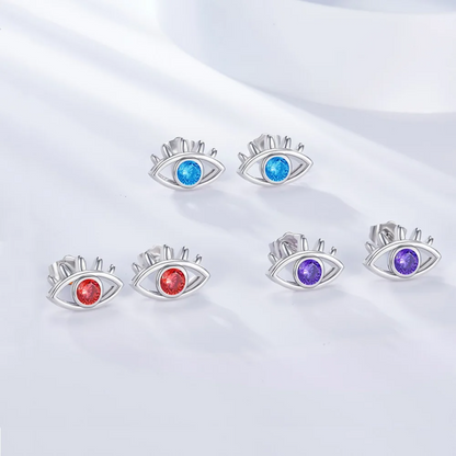 Personalized Birthstone Evil Eye Stud Earrings