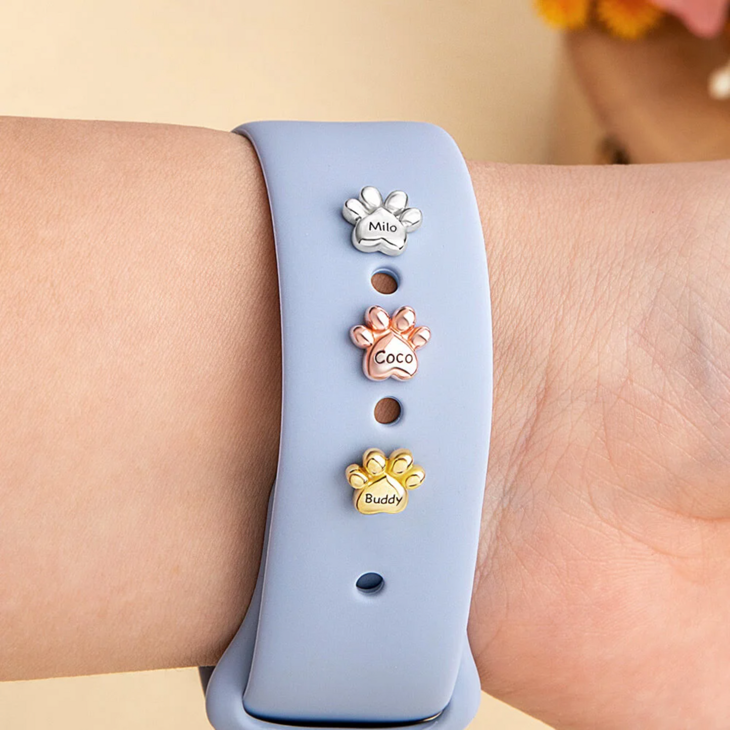 Personalized Bubble Pet Paw Print Watch Band Charm
