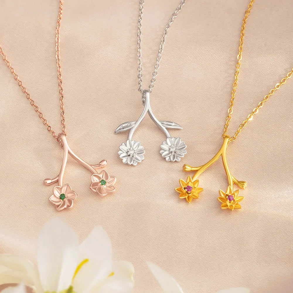 Custom Birthstone & Birthflower Ring Holder Necklace