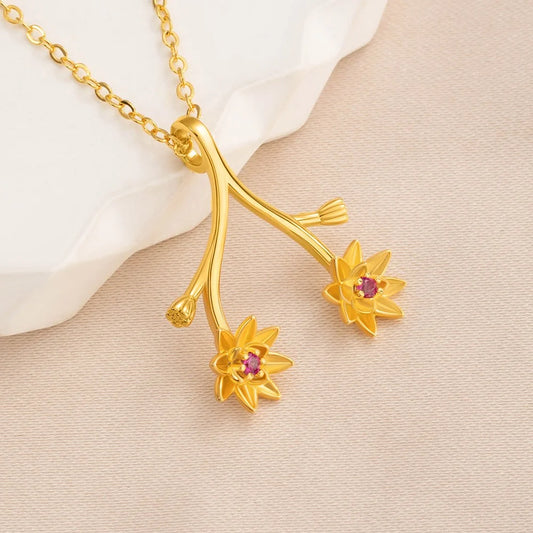 Custom Birthstone & Birthflower Ring Holder Necklace