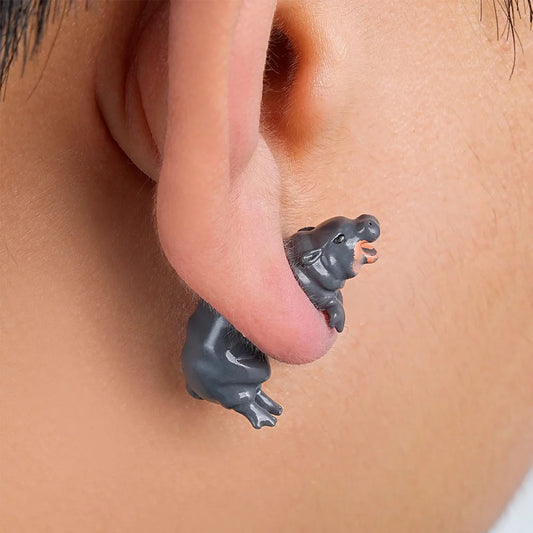 3D Hand Painted Hippo Earrings