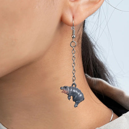 3D Hand Painted Hippo Earrings