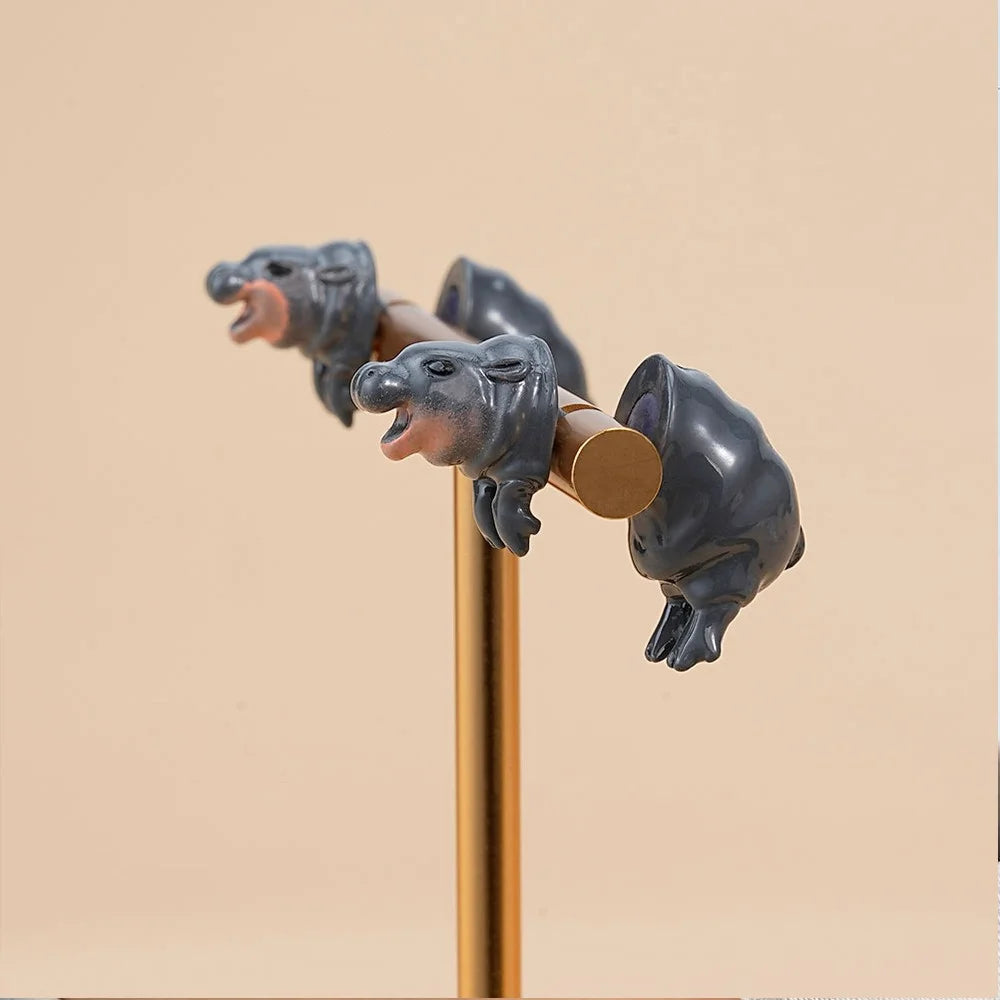 3D Hand Painted Hippo Earrings