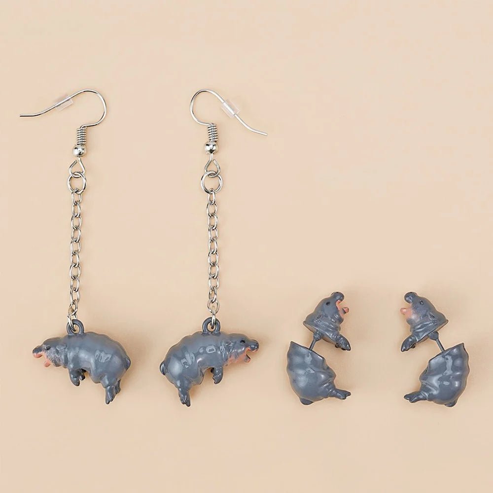 3D Hand Painted Hippo Earrings