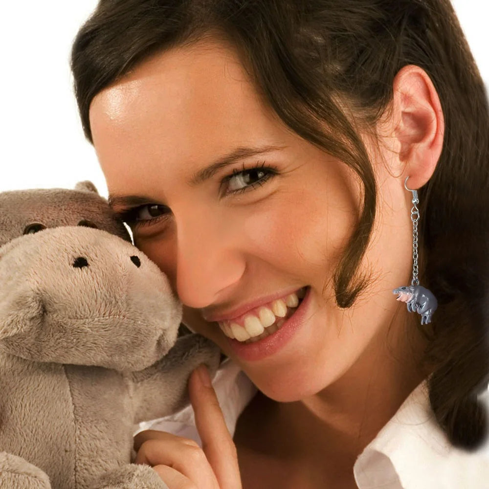 3D Hand Painted Hippo Earrings