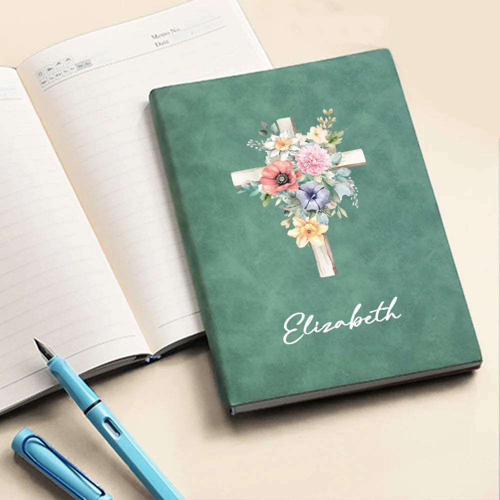 Personalized Prayer Notebook with Birth Flower Cross