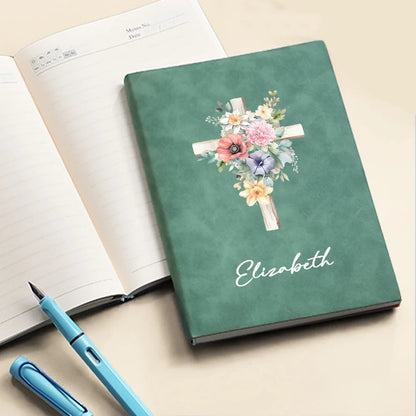 Personalized Prayer Notebook with Birth Flower Cross