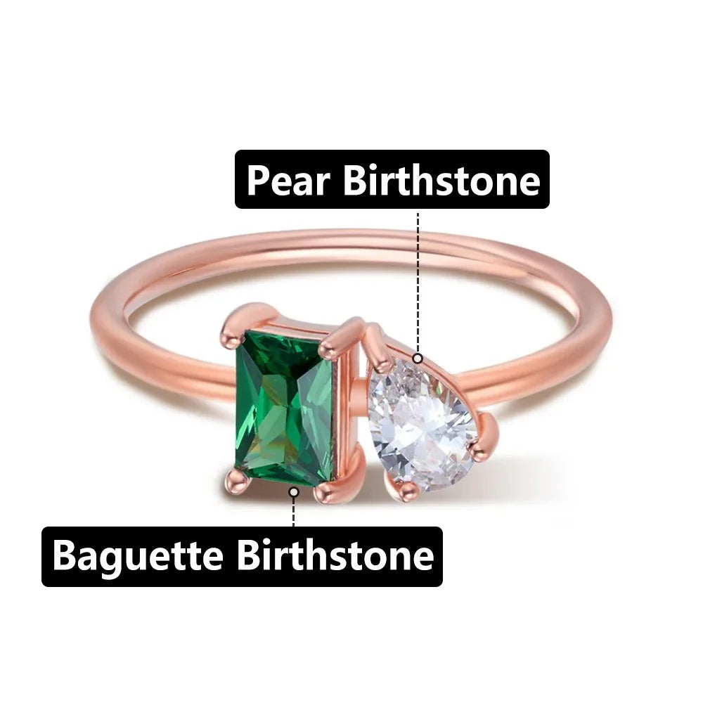 Personalized Baguette & Pear Cut Birthstone Ring