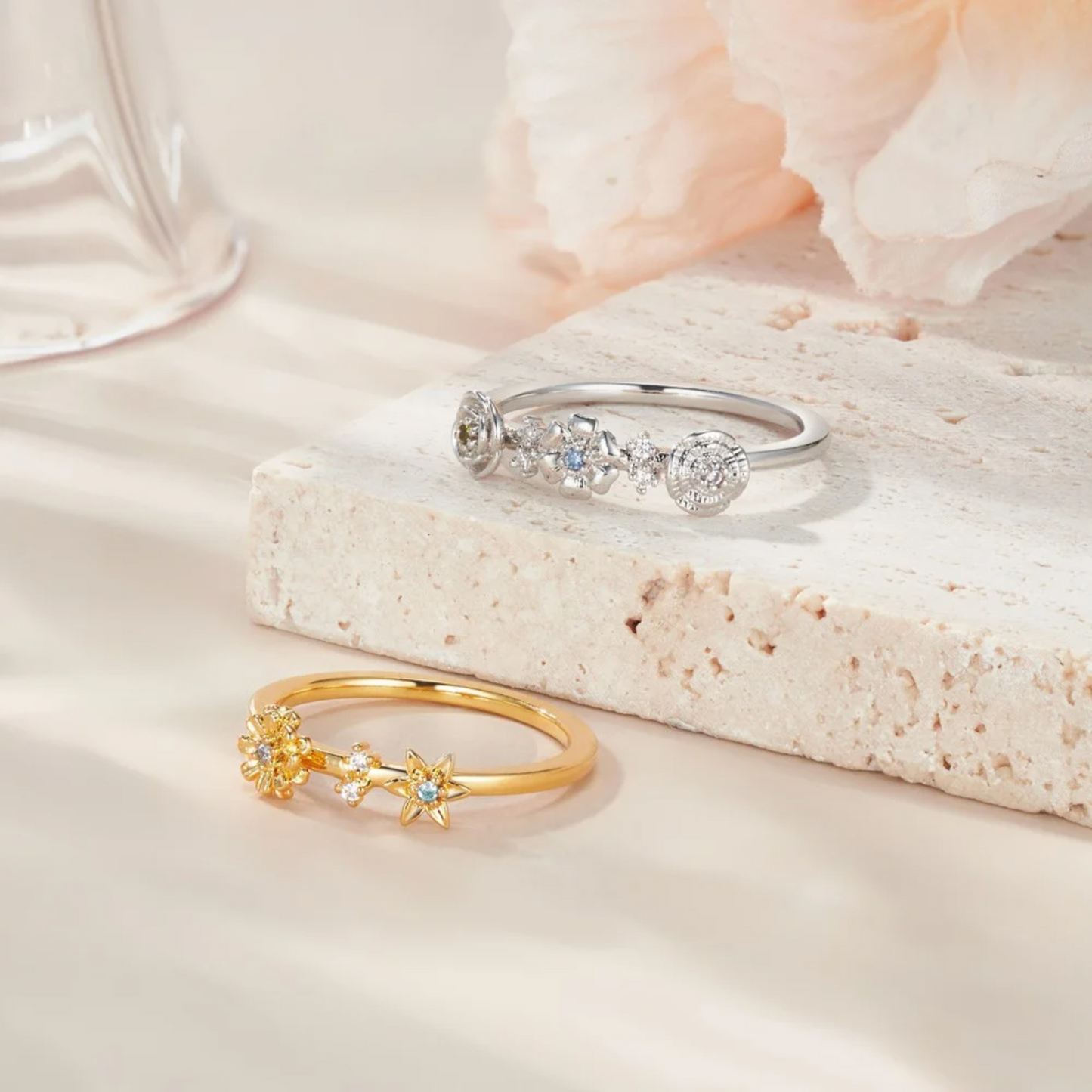 Multiple Birth Flowers Ring with Birthstones