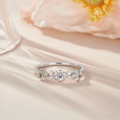 Multiple Birth Flowers Ring with Birthstones
