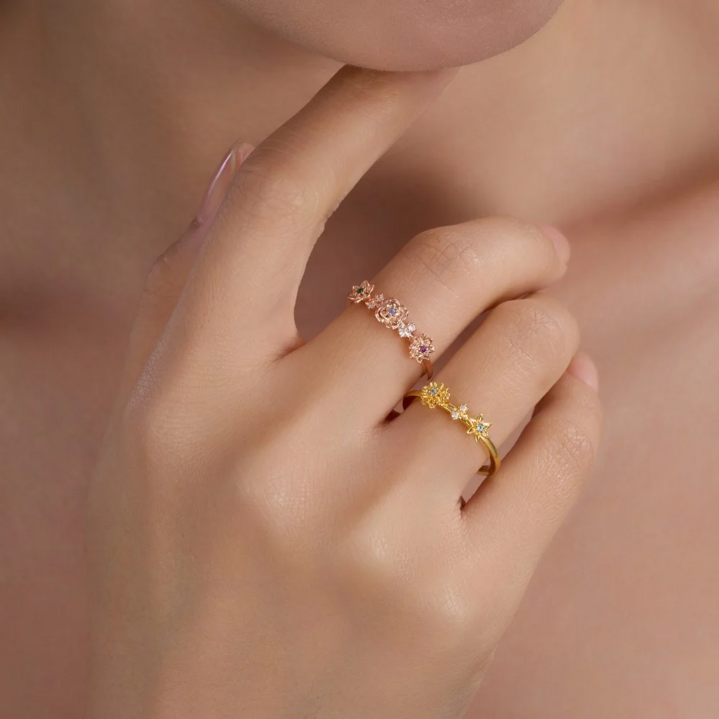 Multiple Birth Flowers Ring with Birthstones