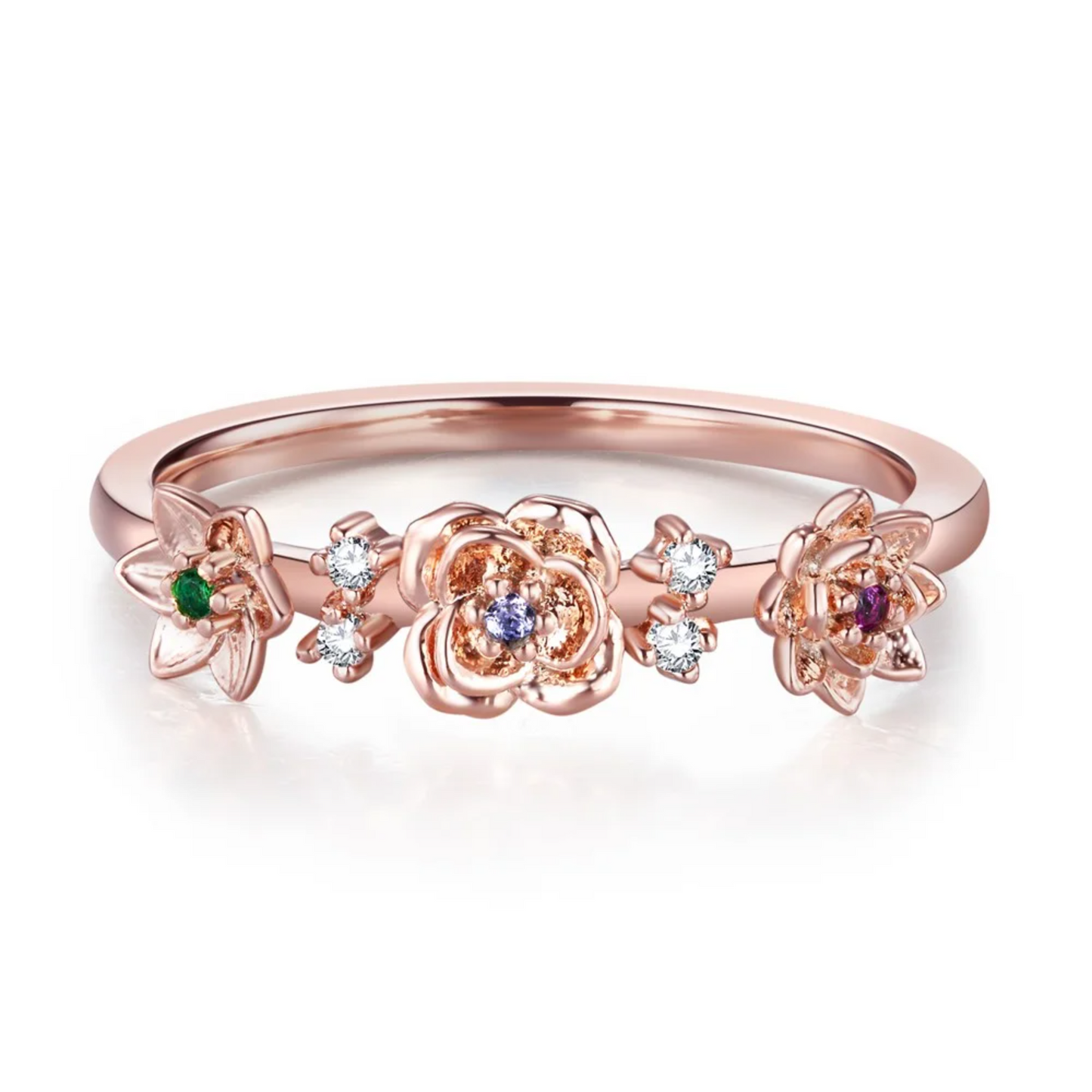Multiple Birth Flowers Ring with Birthstones