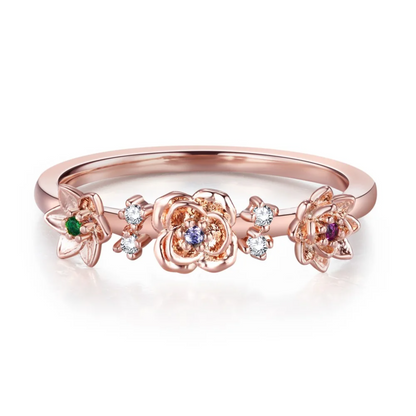 Multiple Birth Flowers Ring with Birthstones