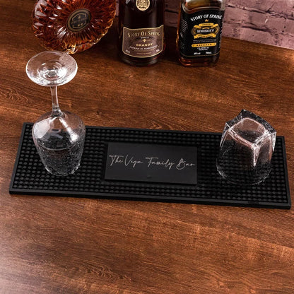 Personalized Name Black Square Bar Mat