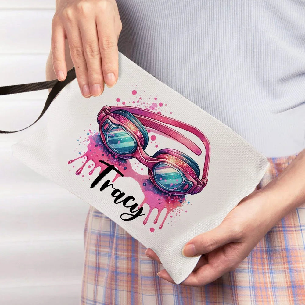 Custom Name Swimming Linen Makeup Bag