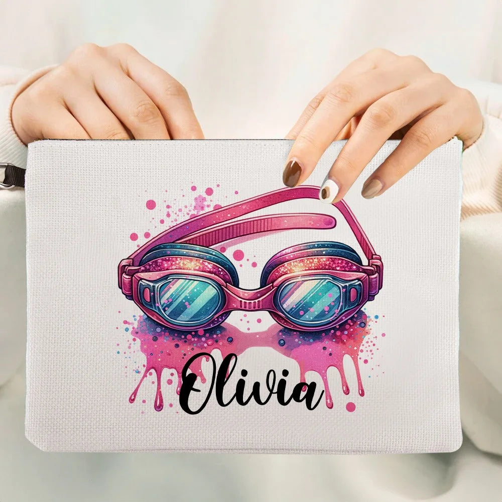 Custom Name Swimming Linen Makeup Bag